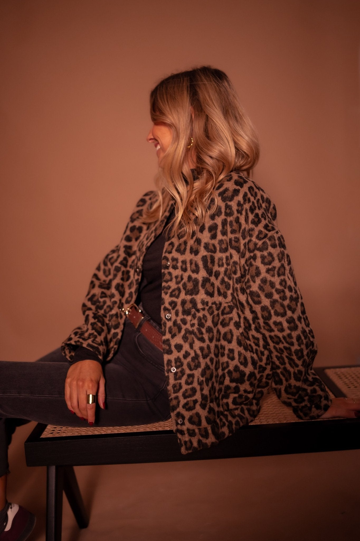 Dame Overgangsjakke - Moderigtigt snit med leopard-print