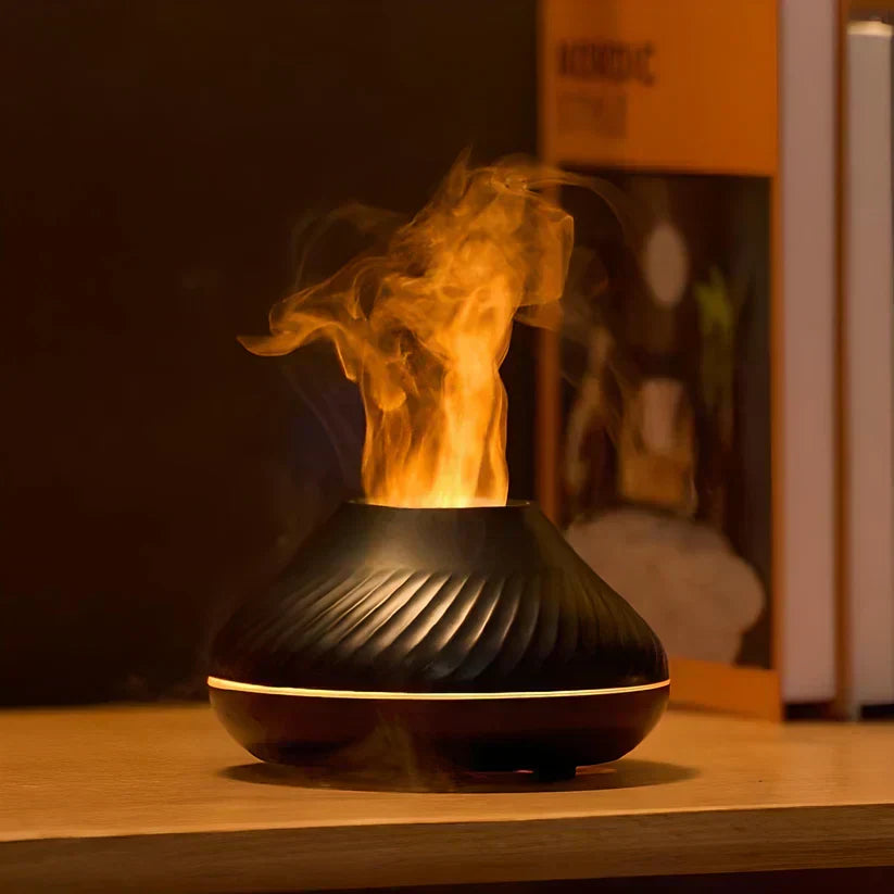 MEELANO Luksus Aroma-Diffuser – Aroma Diffuser & Luftfugter med Blød Flammeeffekt, til Æteriske Olier, Sort eller Hvid – LumoMist Sort