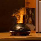 MEELANO Luksus Aroma-Diffuser – Aroma Diffuser & Luftfugter med Blød Flammeeffekt, til Æteriske Olier, Sort eller Hvid – LumoMist Sort