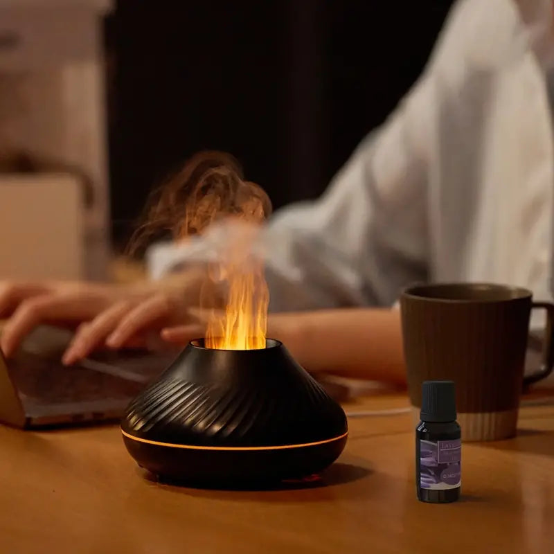 MEELANO Luksus Aroma-Diffuser – Aroma Diffuser & Luftfugter med Blød Flammeeffekt, til Æteriske Olier, Sort eller Hvid – LumoMist