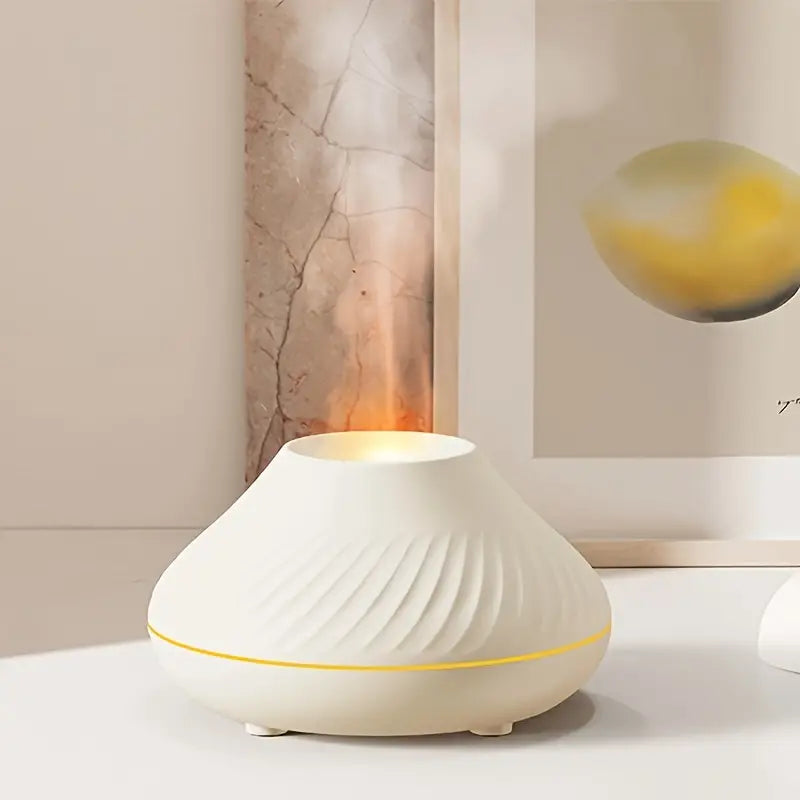 MEELANO Luksus Aroma-Diffuser – Aroma Diffuser & Luftfugter med Blød Flammeeffekt, til Æteriske Olier, Sort eller Hvid – LumoMist Hvid