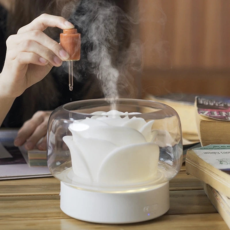 MEELANO Luksus Aroma-Diffuser med LED-Belysning – Duftdiffuser med Stemningslys, Isbjerg eller Rose Design – AromaGlow