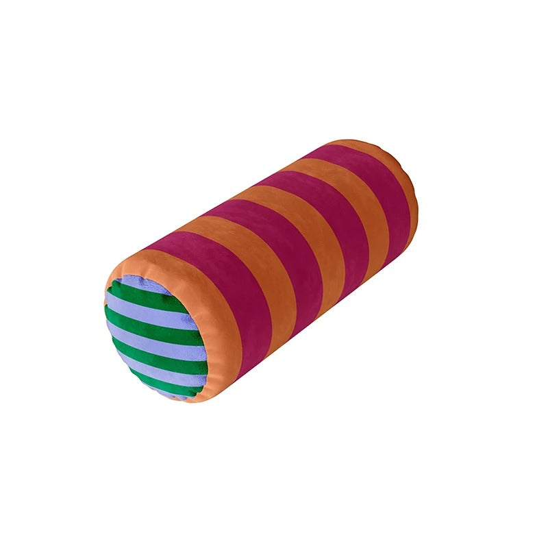 MEELANO Cylindrisk Pude Med Fem Stribede Designs Til Komfort Og Sjov Lilla Orange