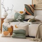 MEELANO Velour Pude Betræk Med Tuftede Sømme Og Abstrakt Solnedgang Bjerg Måne