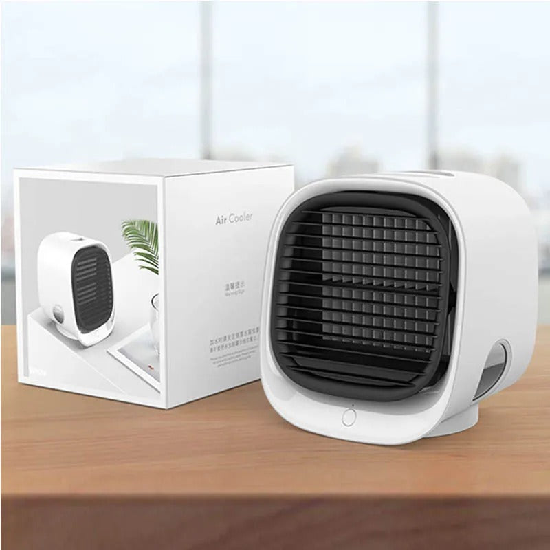 Kompakt Aircooler – 2-i-1 Luftkøler og Luftfugter til Hjem eller Kontor – Stille Mini Aircondition til Skrivebord & Natbord