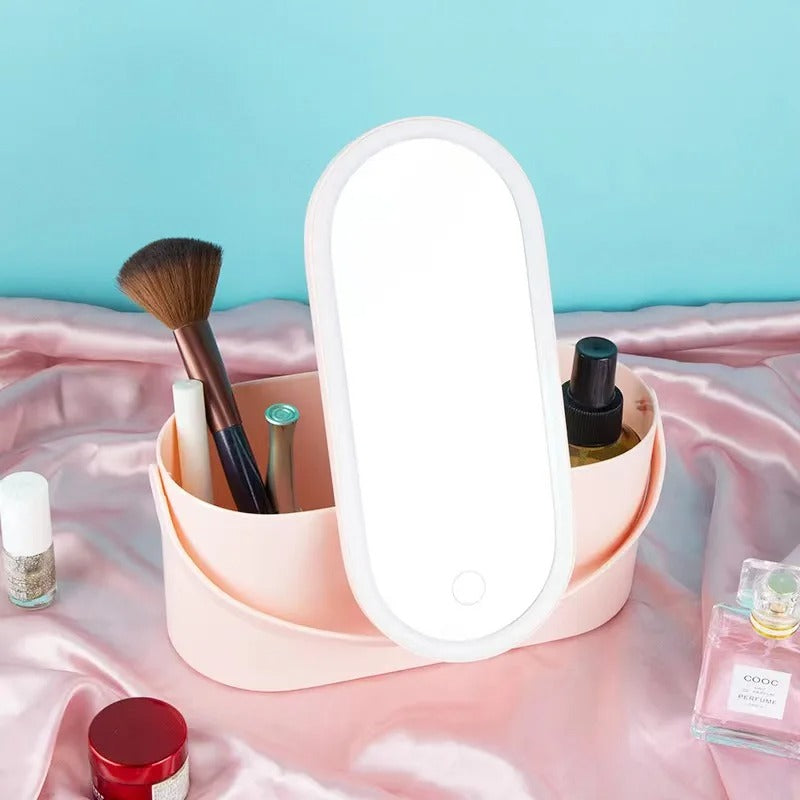 MEELANO Makeupkuffert med LED Spejl – Rejse Makeup Taske med Lys og Justerbare Rum, Pink, Hvid eller Farveovergang – Lumivault