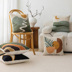 MEELANO Velour Pude Betræk Med Tuftede Sømme Og Abstrakt Solnedgang Bjerg Måne