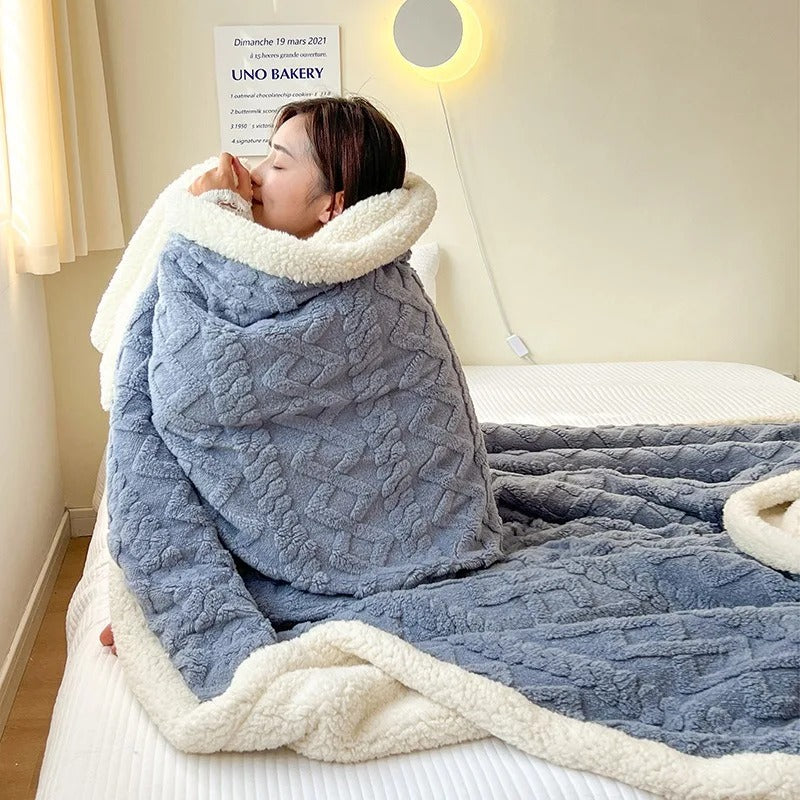 Tyk Vinterlammeuldstæppe – Sherpa Fleece Plaid til Sofa & Seng, Varmt & Hyggeligt Tæppe, 4 Størrelser – WarmWool