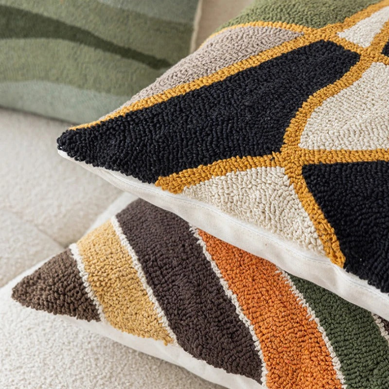 MEELANO Velour Pude Betræk Med Tuftede Sømme Og Abstrakt Solnedgang Bjerg Måne