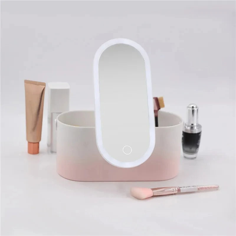 MEELANO Makeupkuffert med LED Spejl – Rejse Makeup Taske med Lys og Justerbare Rum, Pink, Hvid eller Farveovergang – Lumivault
