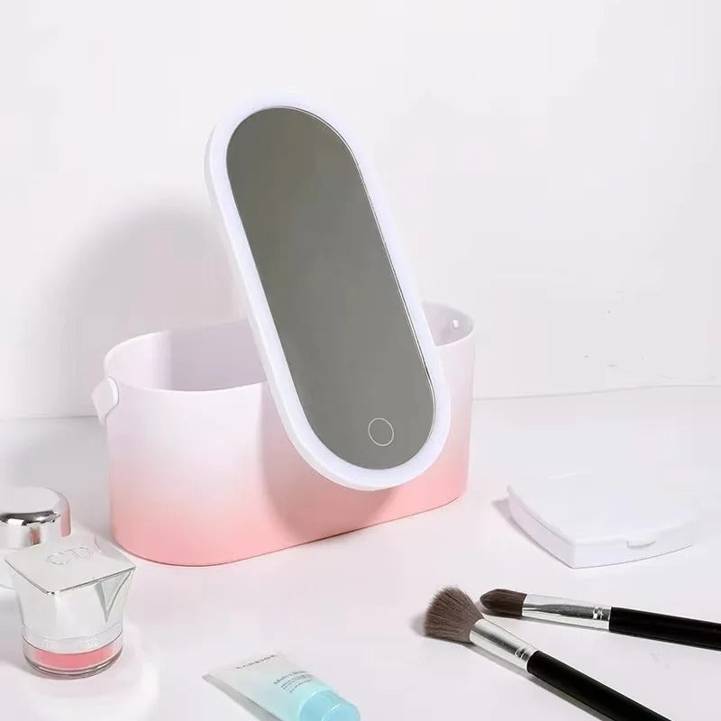 MEELANO Makeupkuffert med LED Spejl – Rejse Makeup Taske med Lys og Justerbare Rum, Pink, Hvid eller Farveovergang – Lumivault