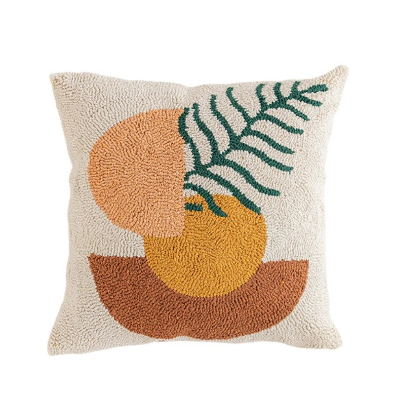 MEELANO Velour Pude Betræk Med Tuftede Sømme Og Abstrakt Solnedgang Bjerg Måne Plante