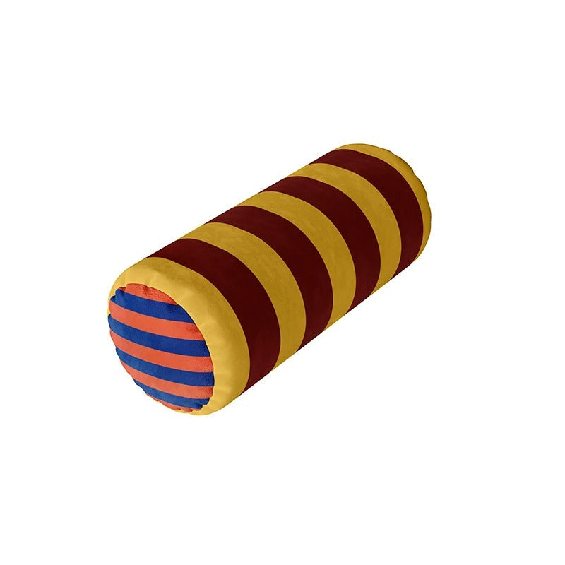 MEELANO Cylindrisk Pude Med Fem Stribede Designs Til Komfort Og Sjov Mørkerød Gul