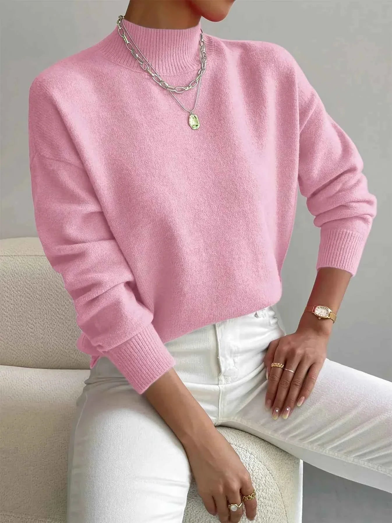 MEELANO Pamelo | Dame Elegant Finstrikket Striktrøje med V-Hals - Varm Pullover