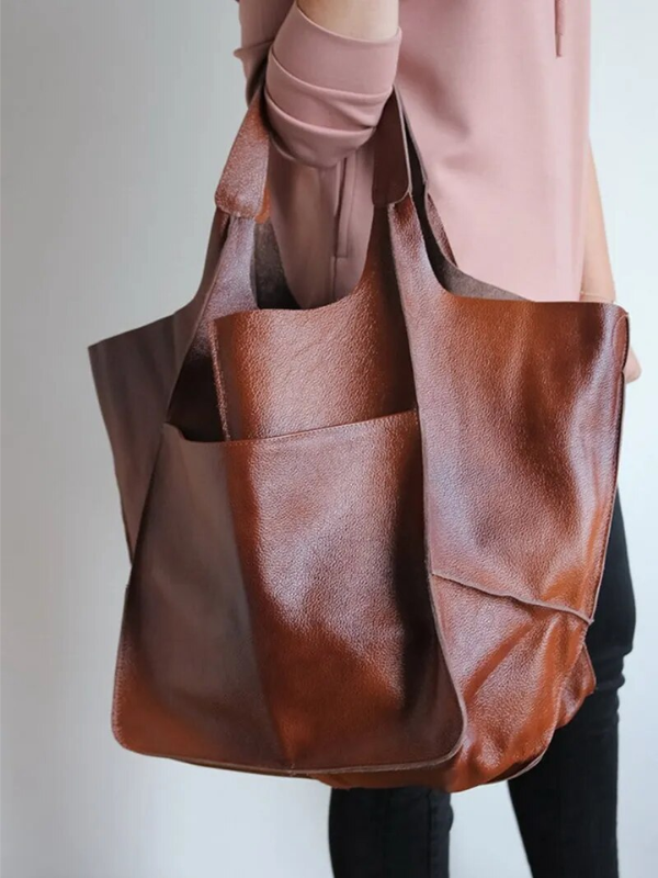 MEELANO Retro Strandtaske – Håndlavet Stor og Rummelig Taske i Klassisk Unikt Design Brun