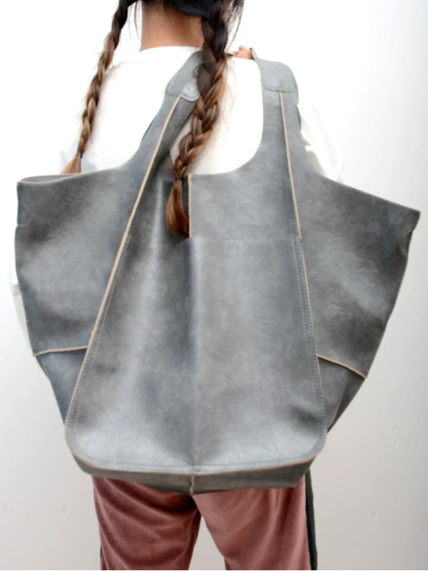 MEELANO Retro Strandtaske – Håndlavet Stor og Rummelig Taske i Klassisk Unikt Design Grå