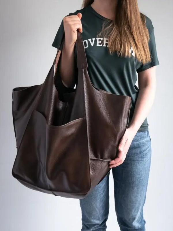 MEELANO Retro Strandtaske – Håndlavet Stor og Rummelig Taske i Klassisk Unikt Design Kaffe