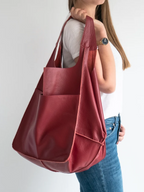 MEELANO Retro Strandtaske – Håndlavet Stor og Rummelig Taske i Klassisk Unikt Design Rød