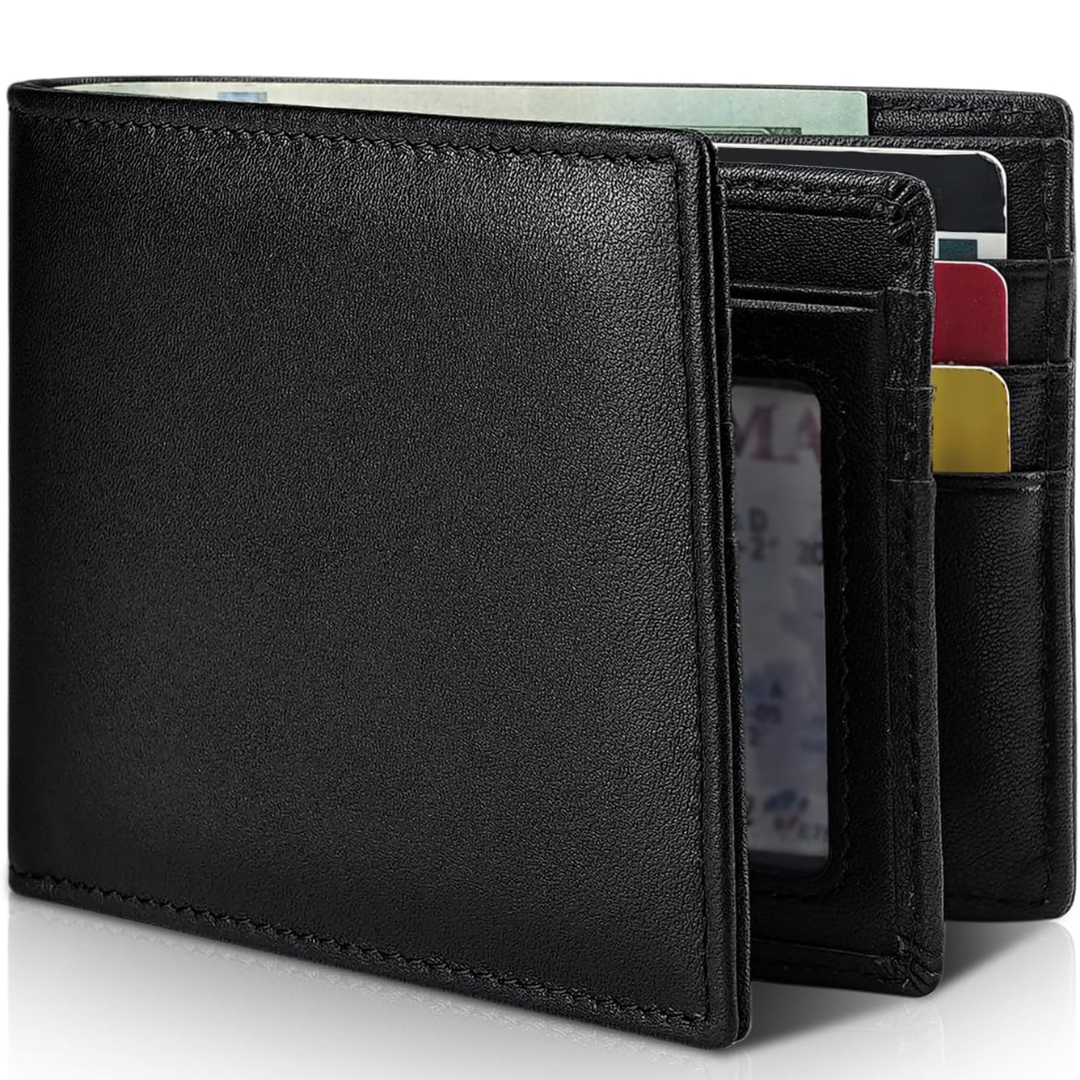 Læder Bifold Pung med RFID-beskyttelse til Mænd – Kompakt Herrepung med 13 Kortholdere, Brun, Mørkebrun & Sort | Hommes