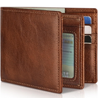 Læder Bifold Pung med RFID-beskyttelse til Mænd – Kompakt Herrepung med 13 Kortholdere, Brun, Mørkebrun & Sort | Hommes