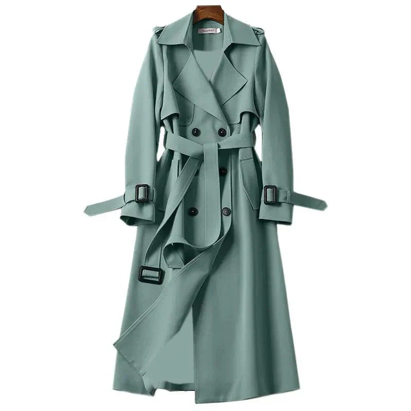 MEELANO Dame Elegant Lang Trenchcoat Til Efterår Med Flatterende Pasform Grøn