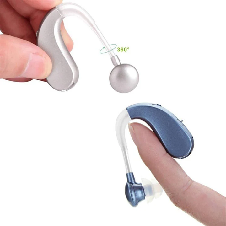 MEELANO Genopladelig Bluetooth Høreassistance – Lydforstærker & Trådløse Øretelefoner til Opkald og Musik, USB, Blå eller Guld