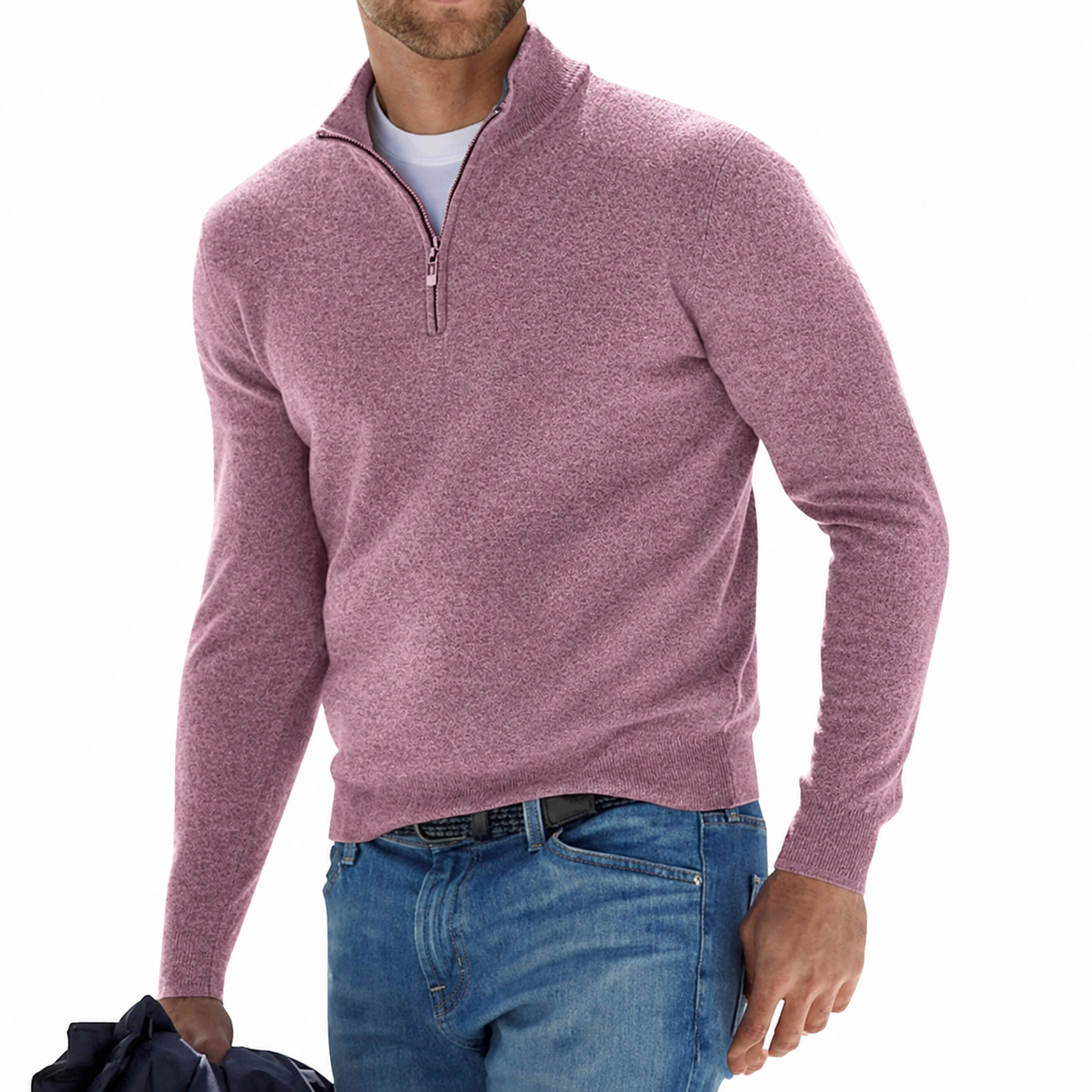 Nils | Herre Quarter-Zip Sweater - Klassisk Striktrøje med Half-Zip Lynlås & Høj Hals