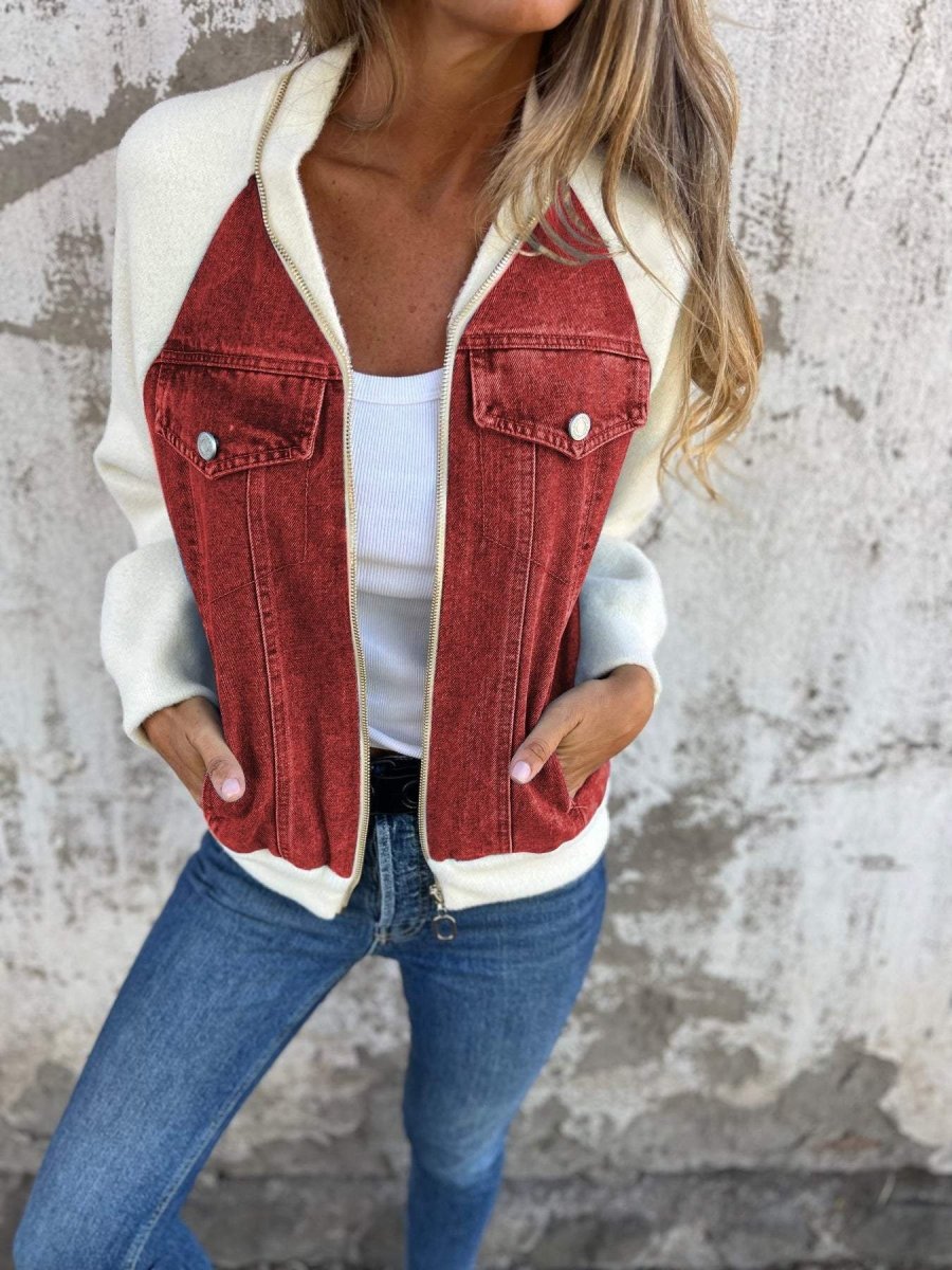 MEELANO Isana | Denimjakke til damer – Moderne Design, Skulpturel Silhuet & Urban Elegance Rød