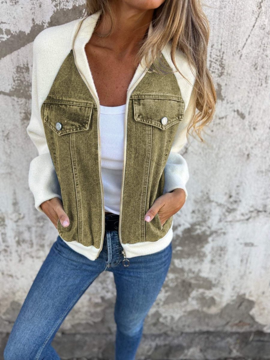 MEELANO Isana | Denimjakke til damer – Moderne Design, Skulpturel Silhuet & Urban Elegance Olivengrøn