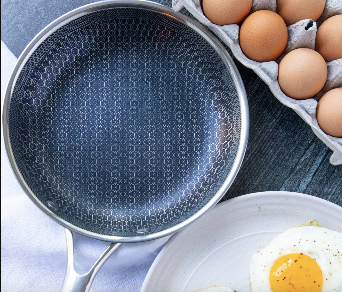 MEELANO Stegepande i Rustfrit Stål med Slip-let Belægning – Ridsefast Honeycomb Pande, 7 Lag, til Induktion & Ovn, PFOA-fri