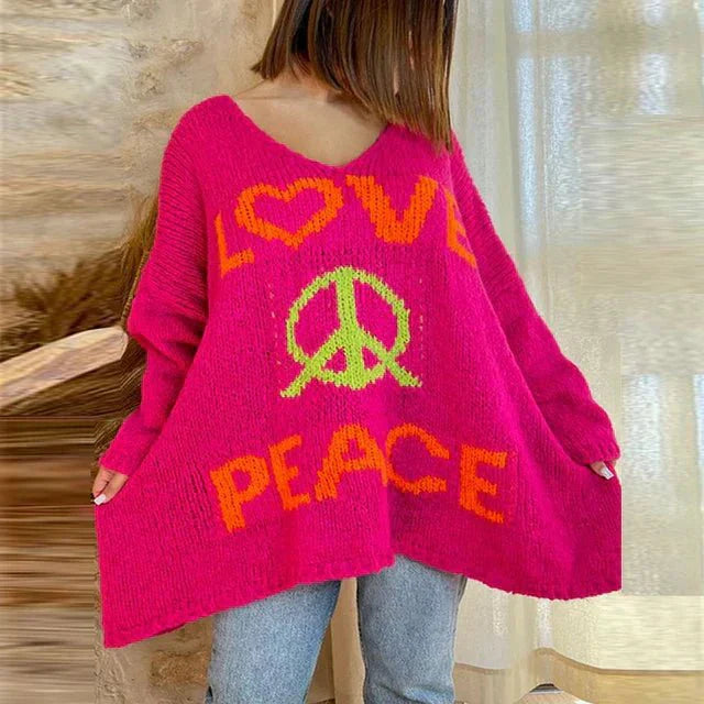 MEELANO Peace & Love | Strikket Sweater til Damer Lyserød