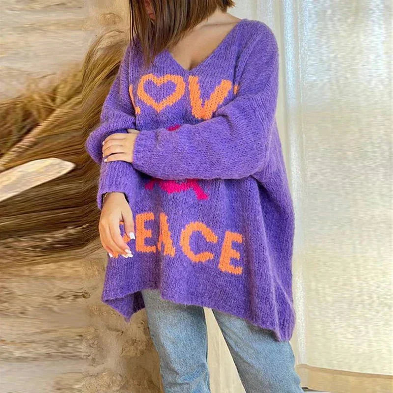 MEELANO Peace & Love | Strikket Sweater til Damer Lilla