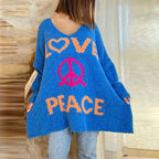MEELANO Peace & Love | Strikket Sweater til Damer Blå