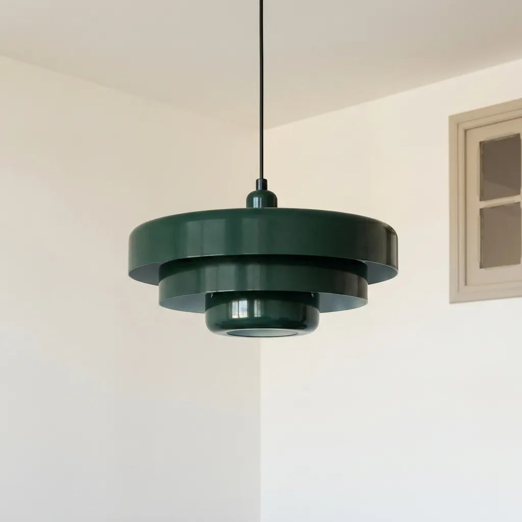 Pendel i skivedesign af metal | Dekorativ skærm i macaron-farver | E27 3000K varmt lys | Stue