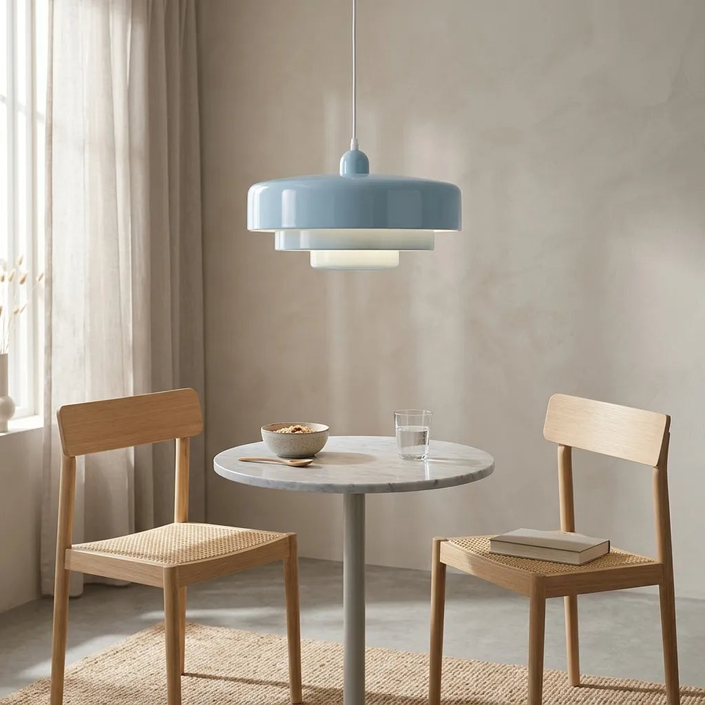 Pendellampe i Metal – Retro Pendel med Dobbelt Skærm i Macaron-farver, E27 3000K, 1 eller 3 Hoveder, 11 Farver
