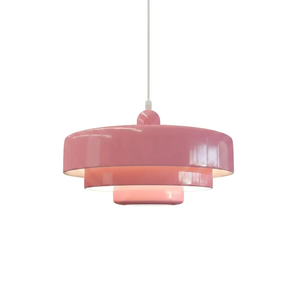 Pendel i skivedesign af metal | Dekorativ skærm i macaron-farver | E27 3000K varmt lys | Stue