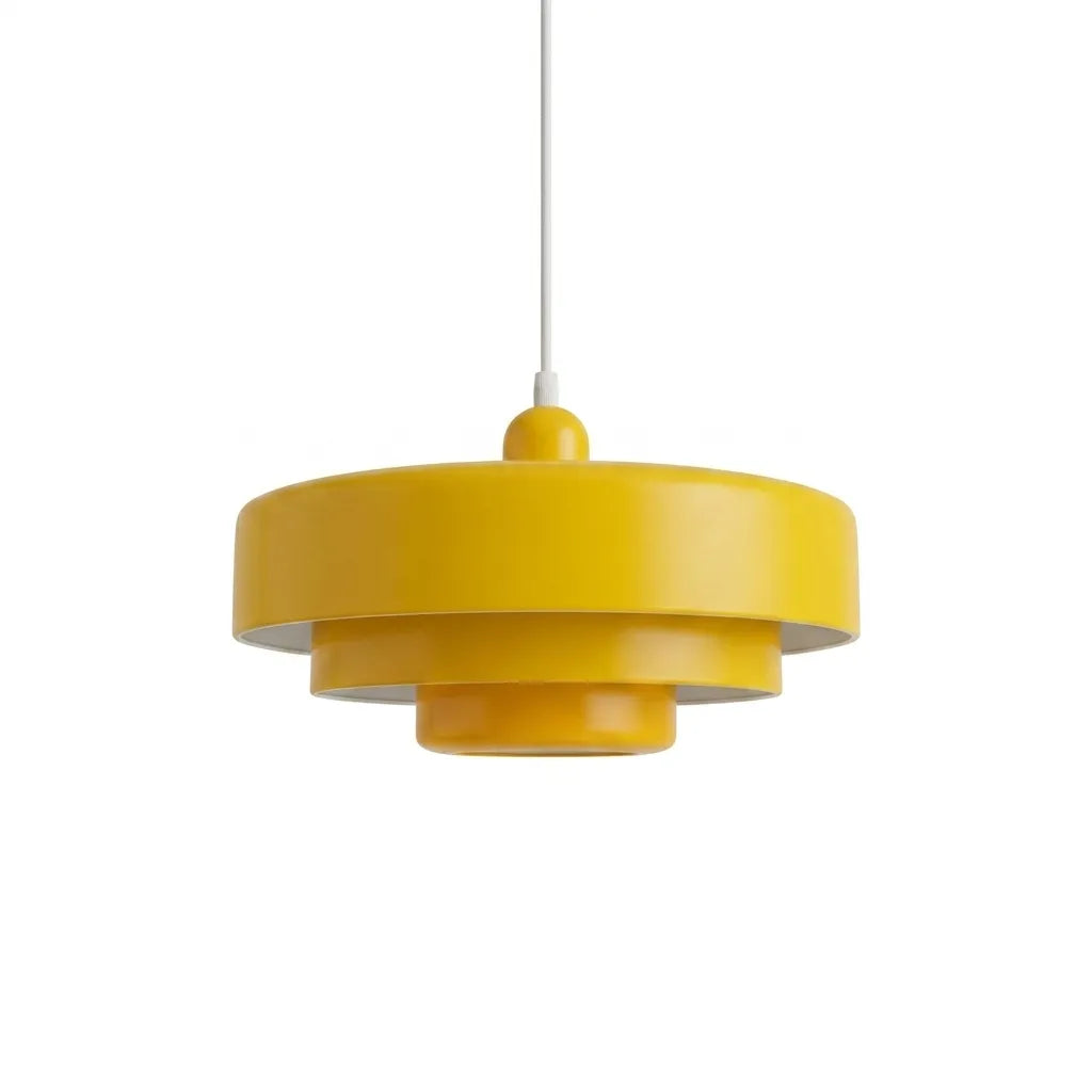Pendel i skivedesign af metal | Dekorativ skærm i macaron-farver | E27 3000K varmt lys | Stue