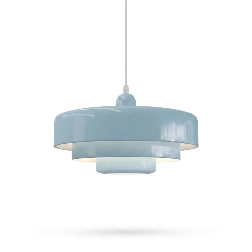 Pendel i skivedesign af metal | Dekorativ skærm i macaron-farver | E27 3000K varmt lys | Stue
