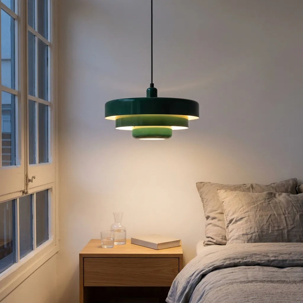 Pendellampe i Metal – Retro Pendel med Dobbelt Skærm i Macaron-farver, E27 3000K, 1 eller 3 Hoveder, 11 Farver