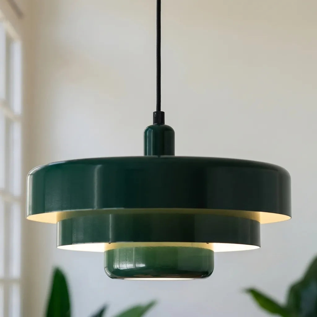 Pendellampe i Metal – Retro Pendel med Dobbelt Skærm i Macaron-farver, E27 3000K, 1 eller 3 Hoveder, 11 Farver