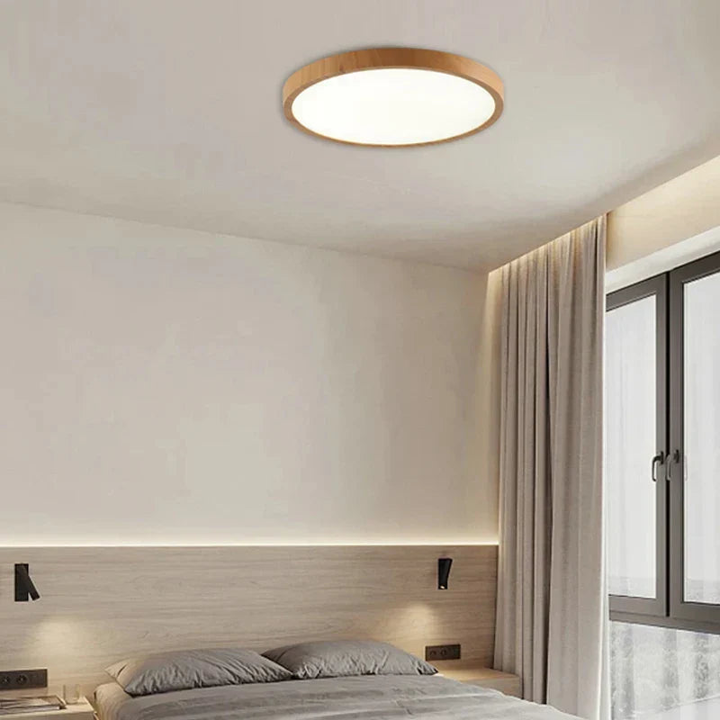 MEELANO Ultratynd, cirkulær loftslampe Dia 30cm(11.8") x H2.5cm(1") Træ