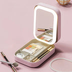 MEELANO Kompakt Makeuptaske med LED Spejl – Rejse Makeup Organizer med Lys, Vandtæt, Grøn, Hvid eller Pink – Liora Pink