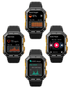 MEELANO Robust Smartwatch med Pulsmåler & Skridttæller – Outdoor Ur med Stemmestyring til Vandring & Arbejde, Sort eller Orange – EnduranceX