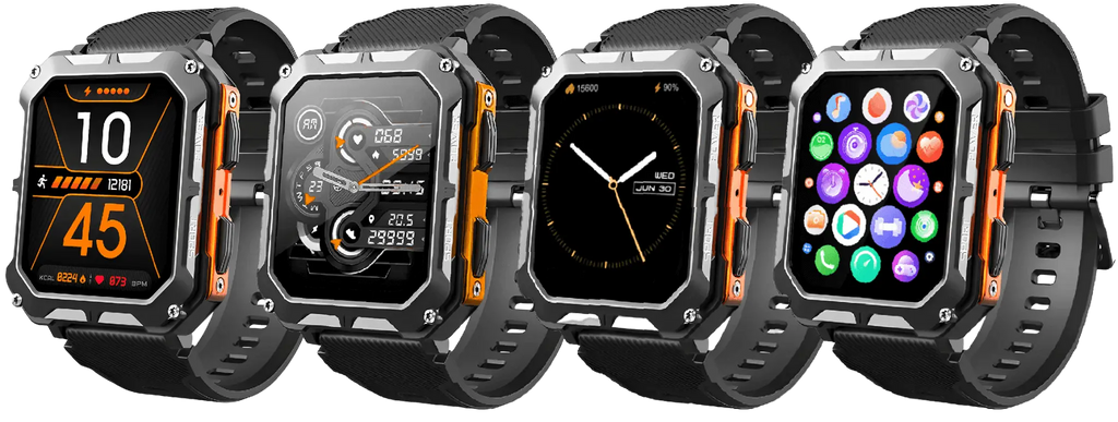 MEELANO Robust Smartwatch med Pulsmåler & Skridttæller – Outdoor Ur med Stemmestyring til Vandring & Arbejde, Sort eller Orange – EnduranceX