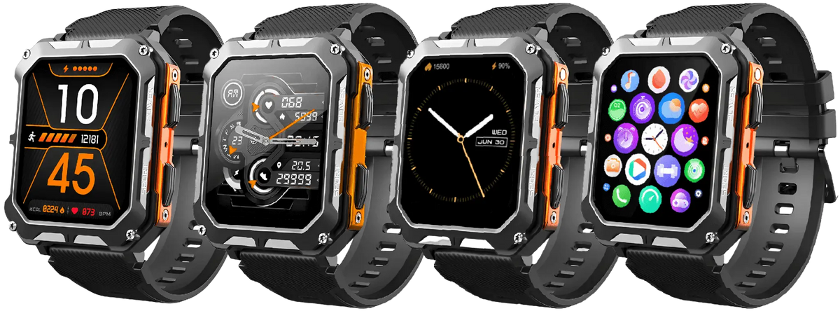 MEELANO Robust Smartwatch med Pulsmåler & Skridttæller – Outdoor Ur med Stemmestyring til Vandring & Arbejde, Sort eller Orange – EnduranceX