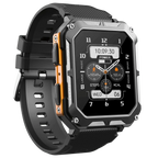 MEELANO Robust Smartwatch med Pulsmåler & Skridttæller – Outdoor Ur med Stemmestyring til Vandring & Arbejde, Sort eller Orange – EnduranceX