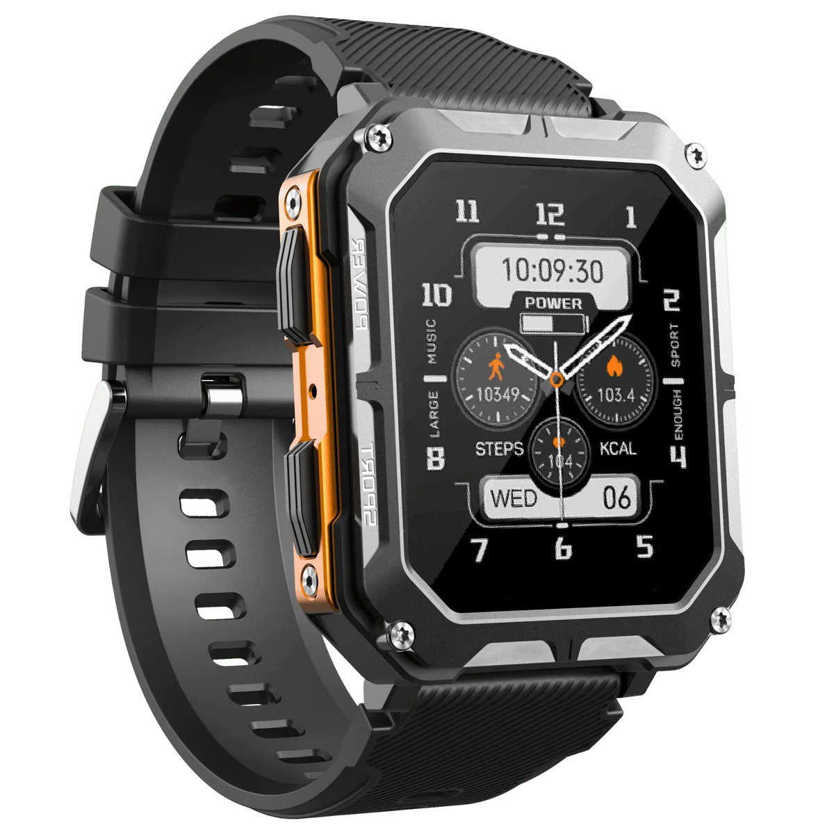 MEELANO Robust Smartwatch med Pulsmåler & Skridttæller – Outdoor Ur med Stemmestyring til Vandring & Arbejde, Sort eller Orange – EnduranceX