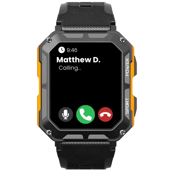 MEELANO Robust Smartwatch med Pulsmåler & Skridttæller – Outdoor Ur med Stemmestyring til Vandring & Arbejde, Sort eller Orange – EnduranceX