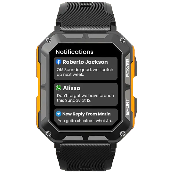 MEELANO Robust Smartwatch med Pulsmåler & Skridttæller – Outdoor Ur med Stemmestyring til Vandring & Arbejde, Sort eller Orange – EnduranceX