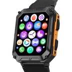 MEELANO Robust Smartwatch med Pulsmåler & Skridttæller – Outdoor Ur med Stemmestyring til Vandring & Arbejde, Sort eller Orange – EnduranceX Orange